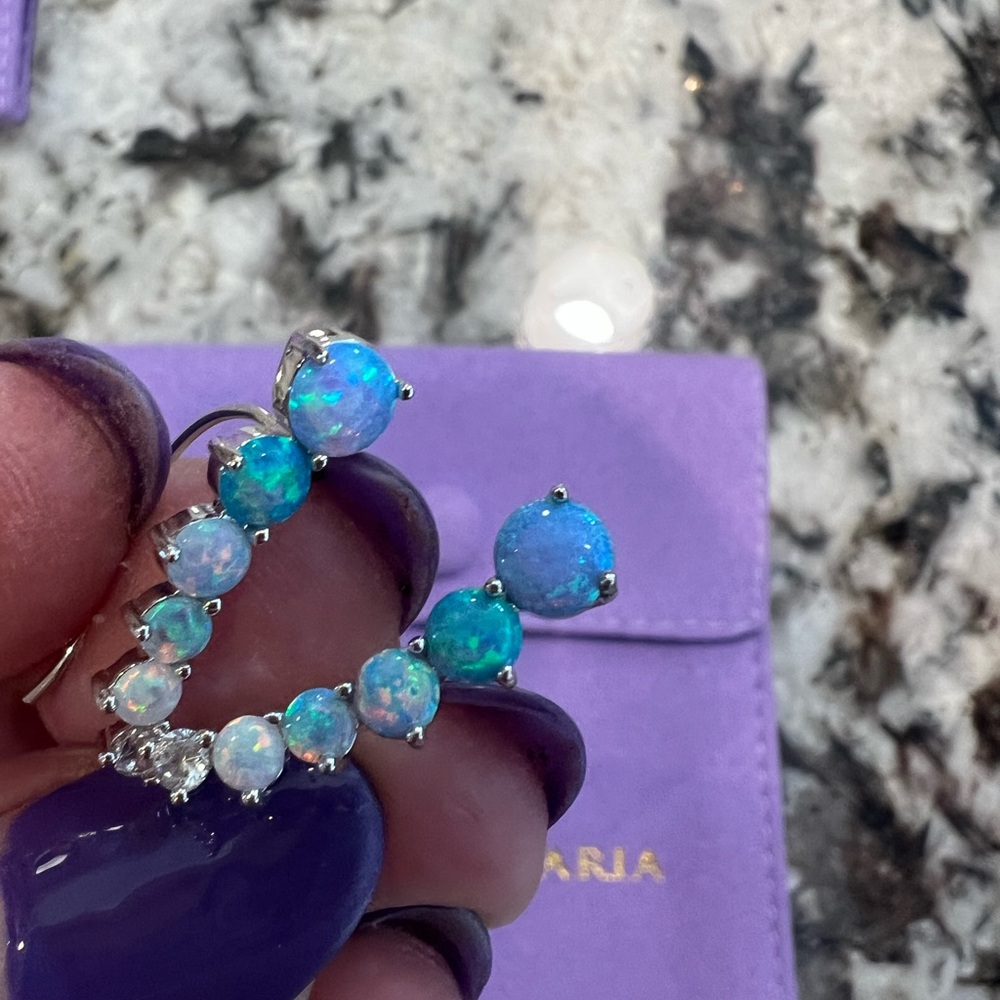 Melinda Maria Blue Opal Curve Hoop Earrings